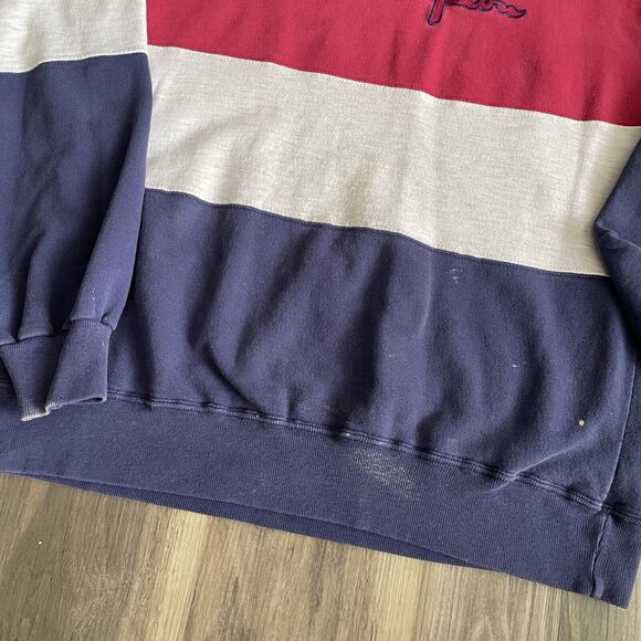 Vintage Champion Sweatshirt Mens Size L Colorblock Script Logo USA 1980s Worn - Picture 2 of 7